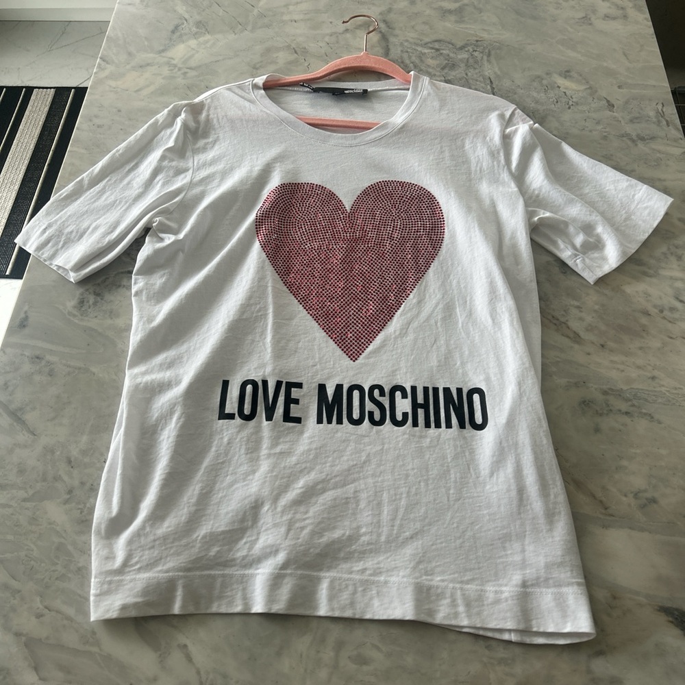Love Moschino White T-Shirt with Pink Heart